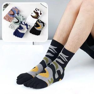 Chaussettes pour hommes 5 paires Camouflage cinq doigts coton mi-tube printemps automne évacuation de la sueur respirant entraînement Sport avec orteils