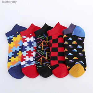 Chaussettes pour hommes 5 paires décontracté cheville drôle coloré géométrie mode Harajuku loisirs hommes femmes heureux coton cheville L231016