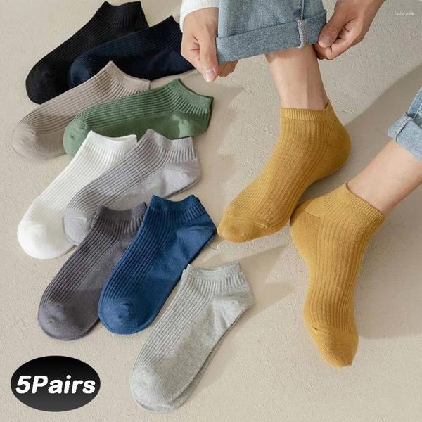 Calcetines para hombres 5 pares de fibra de bambú casual de algodón anti-odor Summer invisible invisible corta transpirable rayas sólidas sokken