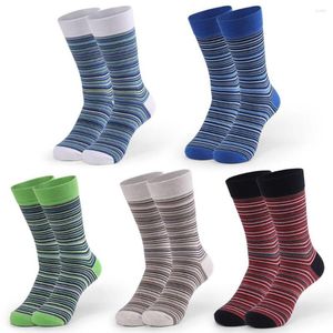 Chaussettes pour hommes 5 paires coton longues sur le mollet haute rayé chaussettes de sport mode respirant décontracté Sox cadeaux US 8-13