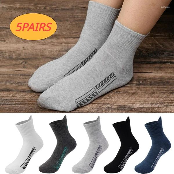 Calcetines para hombres 5 pares Otoño Invierno Moda para hombre Deportes Casual Tubo largo Fútbol Baloncesto Deporte Transpirable Desodoroso