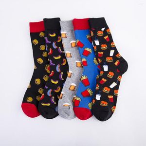 Chaussettes pour hommes 5 paires mode bière chien Hamburger nourriture équipage coton rue Skateboard garçons Harajuku mignon hommes drôle décontracté