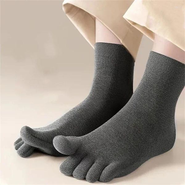 Chaussettes pour hommes 5 paires cinq doigts couleur unie résistant aux odeurs respirantes absorbant la sueur coton décontracté bout fendu