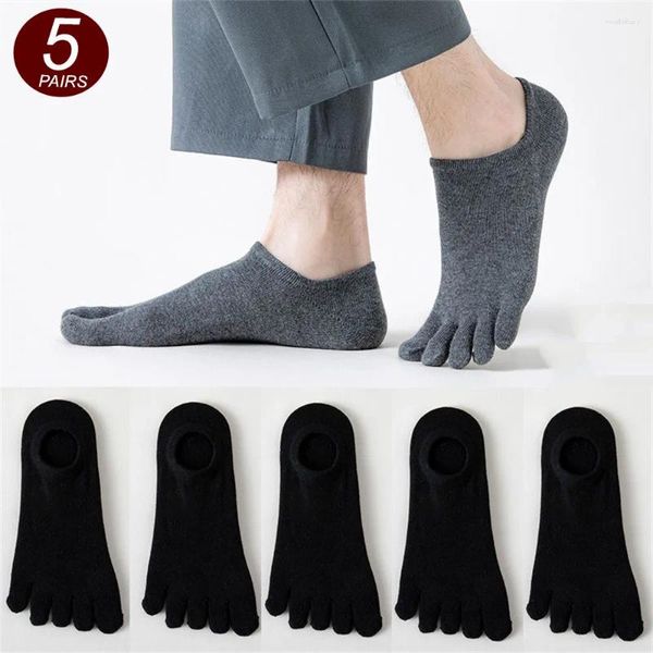 Calcetines para hombres 5 pares Cinco dedos Hombres Blanco Transpirable Tobillo corto Deportes Correr Color Sólido Negro Gris Hombre Sox