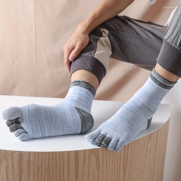 Chaussettes masculines 5 paires harajuku cinq doigts rétro épaisses affaires de coton décontracté sports heureux avec les calcitines des orteils meias hombre