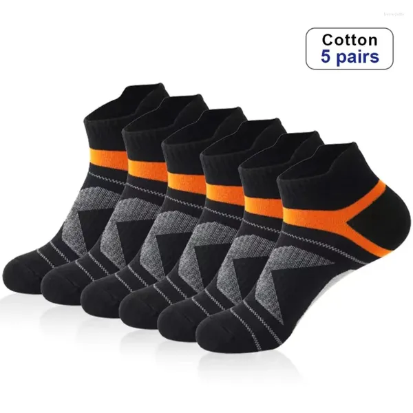 Chaussettes masculines 5 paires de haute qualité hommes d'été extérieur coton occasionnel coton court respirant noire de la cheville run size sports 38-45