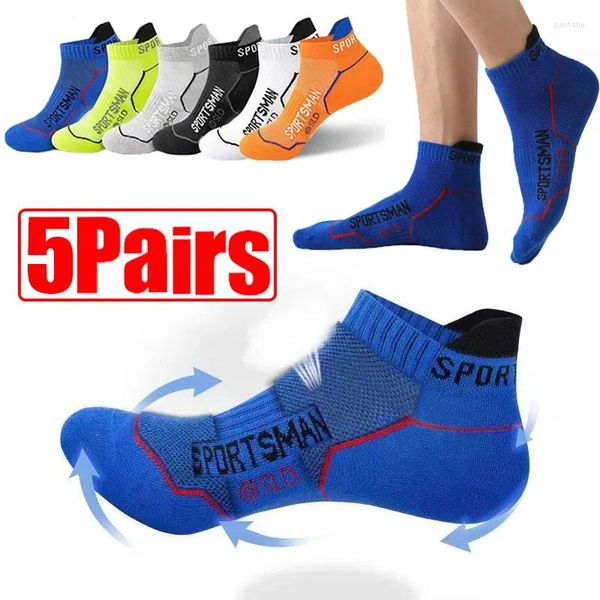 Chaussettes pour hommes, 5 paires, haute qualité, sport d'été, antidérapantes, pur coton, coupe peu profonde, maille fine, respirantes et confortables