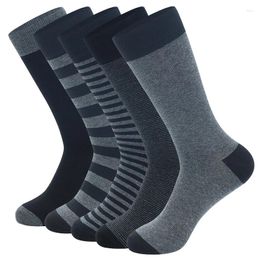 Chaussettes pour hommes 5 paires de grande taille mode affaires hommes haute qualité rayure noir gris pur coton EU41-48