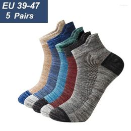 Chaussettes pour hommes 5 paires/lot Apring haute qualité hommes sport confortable respirant Anti-odeur maille couleur unie et cheville EU38-47