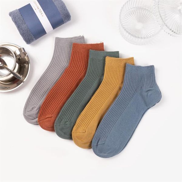 Chaussettes pour hommes 5 paires/lot printemps été respirant court bateau mâle décontracté doux couleur unie coton noir blanc