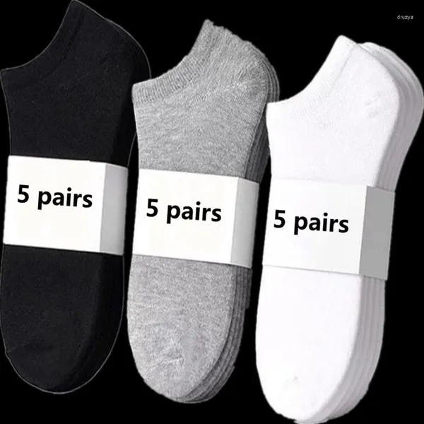 Chaussettes pour hommes 5 paires de chaussettes basses pour hommes coupés couleur unie noir blanc gris respirant coton sport mâle court femme