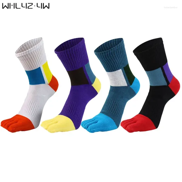 Chaussettes pour hommes 5 paires homme orteil sport coton compression patchwork respirant déodorant doux supportable fitness randonnée vélo doigt