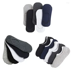 Chaussettes pour hommes 5 paires hommes coupe basse no-show bateau invisible avec silicone antidérapant couleur unie doublure décontractée été coton respirant 37JB