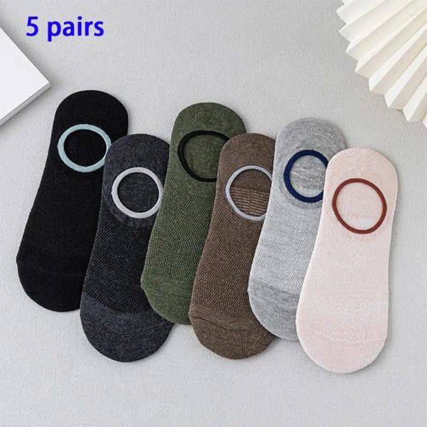 Chaussettes pour hommes 5 paires de bateaux pour hommes / femmes invisibles basse silicone anti-glisser la cheville résistant à la cheville respirante