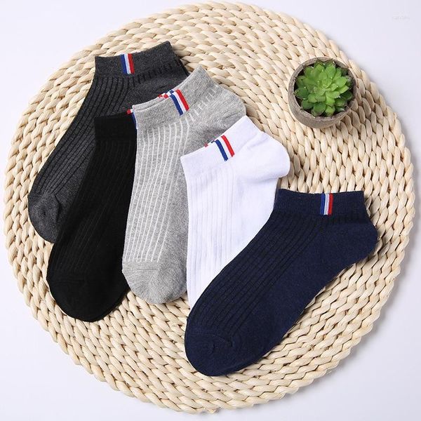 Chaussettes pour hommes 5 paires de minces été coton bateau couleur unie hommes décontracté respirant calibrage absorbant la sueur