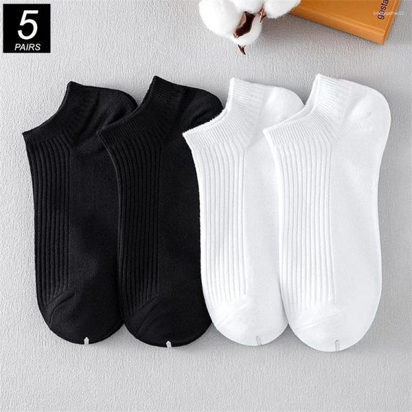 Chaussettes pour hommes 5 paires/pack marque cheville pour hommes coton respirant de haute qualité noir blanc bateau femmes EU 38-43