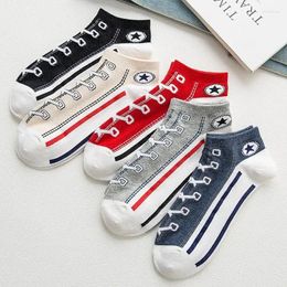 Chaussettes masculines 5 paires personnalité tendance à la mode courte peu profonde à basse coupe basse coton mince non glissade sports de bateau