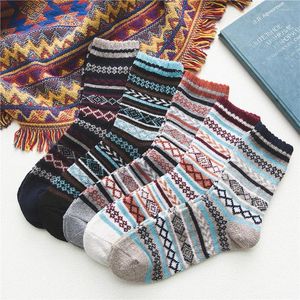 Chaussettes pour hommes 5 paires rétro femmes hommes hiver thermique chaud doux laine épais nordique chaussette confortable mâle chaussette livraison directe