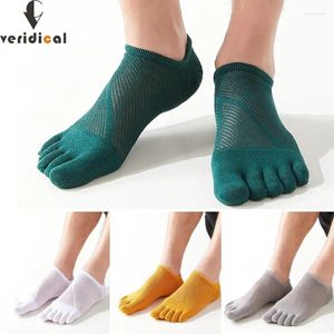 Chaussettes pour hommes 5 paires bouche peu profonde orteil homme coton solide maille fine respirant déodorant absorbant la sueur doigt Invisible Sokken