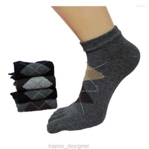 Chaussettes pour hommes 5 paires Tube court hommes d'affaires travail avec orteils classique Argyle Plaid tricoté coton cheville décontracté mâle Calcetines