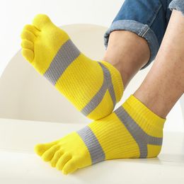 Calcetines para hombres 5 pares cortos con dedos de los pies para hombre Niños Color brillante Dedos Tobillo Calcetín Alto Elástico Transpirable Algodón Amarillo Verde Regalo