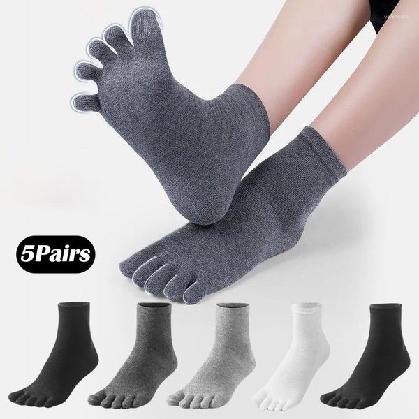 Calcetines para hombres 5 pares Algodón sólido Anti-olor Punta dividida Verano Deportes finos Correr Mid Tube Sox Sudor-Absorbente Cinco Dedo Sockken