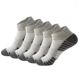 Chaussettes de sport pour hommes, 5 paires, fines, résistantes aux odeurs, absorbant la sueur, antidérapantes, respirantes, maille en coton, couleur unie