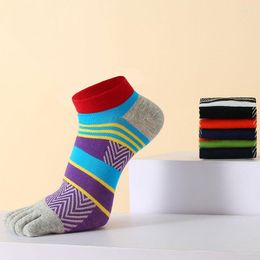 Herrensocken, 5 Paar, Frühling und Herbst, fünf Finger, glücklich für Männer, bunt, gestreift, ästhetisch, atmungsaktiv, Baumwolle, niedrige Röhre, Knöchel