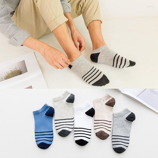 Chaussettes pour hommes 5 paires Style hommes été mince respirant cheville coupe basse bouche peu profonde rayé mâle coton