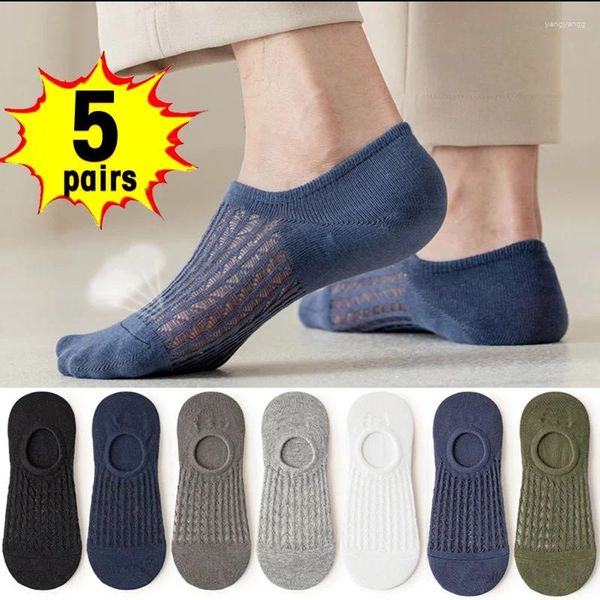 Calcetines para hombres 5 pares de verano estilo delgado y transpirable bote anti-odor que absorbe deportes de algodón puro invisible