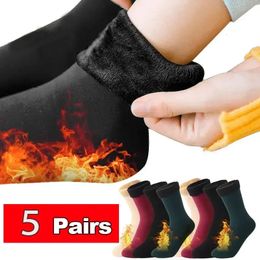 Herensokken 5 Paar Thermische Sokken Dames Winter Warm Dikker Fleece Korte Sokken Thermische Kasjmier Wollen Sokken Sneeuw Fluwelen Laarzen Thuis Vloerkleding 231215