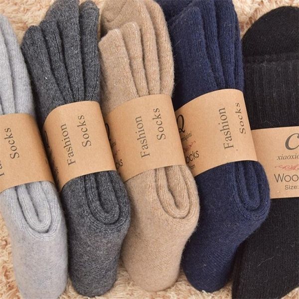 Chaussettes pour hommes 5 paires plus épaisses laine lapin hommes hiver chaud Long froid neige Terry épais homme cheville Calcetines Meias Harajuku 220923