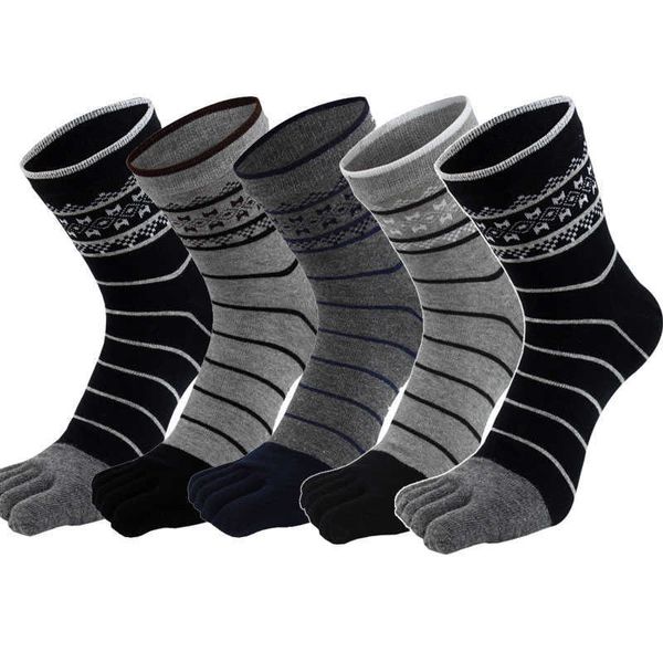 Chaussettes Homme 5 Paires Chaussettes Orteil Homme Coton Rayé Cinq Doigts Bas Mollet Chaussettes Sport Décontractées avec Orteils Mans Cadeau Tube Court calcetines hombre Z0227