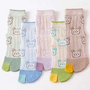 Chaussettes masculines 5 paires caricature ultra-mince à deux orteils tabi mignon ours têtes 2 doigts tricotés coton pour 3-6-12y bébé filles garçons