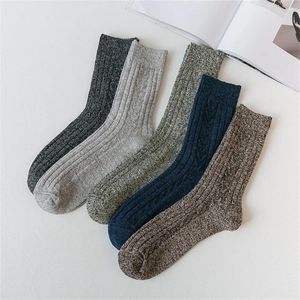 Chaussettes pour hommes 5 paires hiver longs hommes thermiques épais chaud couleur unie chaussettes douces femmes laine confortable