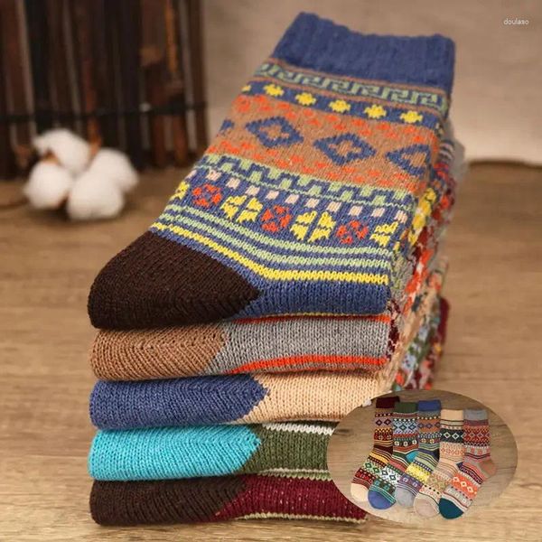 Chaussettes pour hommes 5 paires hiver épaissir chaud laine de mouton Harajuku Style rétro coloré mode coton pour bottes de neige