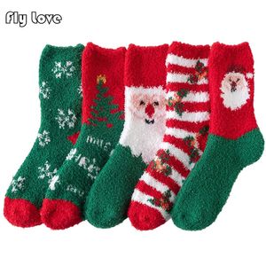 Herensokken 5 paar Winter Warme Vloersokken Zacht Middenbuis Pluizig Dames Casual Dikke Indoor Koraal Fluwelen Fuzzy Kerstsokken 230927