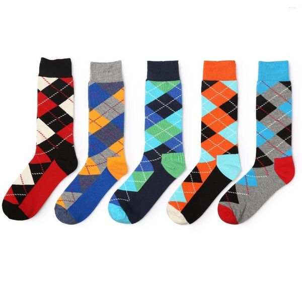 Calcetines para hombre, 5 uds., para hombre, suaves, transpirables, coloridos, estampados, juegos de calcetines, azul marino, gris, negro, rojo