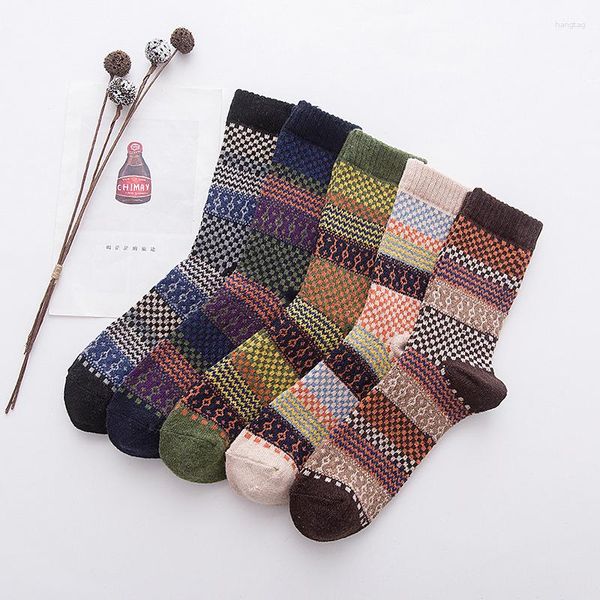 Chaussettes pour hommes 50 paires en gros hommes laine automne hiver treillis coloré à motifs et mâle chaud épais thermique