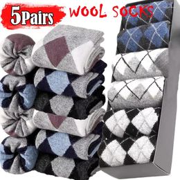 Männer Socken 5 Paar Wolle Einfache Diamant Streifen Casual Bequeme Calcetines Hombre Dicke Winter Warm Halten Männlich Hohe Qualität 38-45