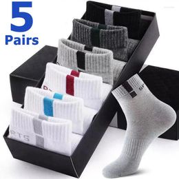 Chaussettes pour hommes 5 paires de fibres de bambou automne hiver hommes tube moyen coton chaussettes de sport respirant déodorant affaires grande taille 36-43