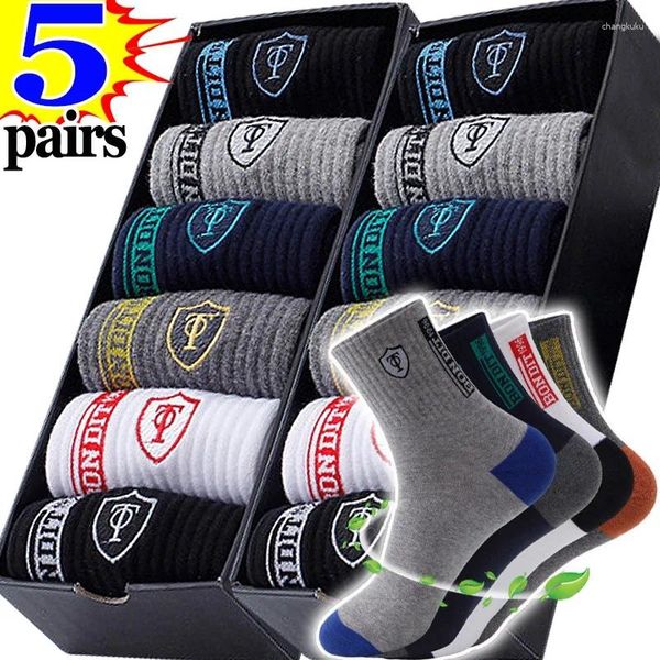 Calcetines para hombres 5 pares Medias deportivas de algodón transpirable Hombres Fibra de bambú Otoño e invierno Absorción de sudor Desodorante Sox de negocios