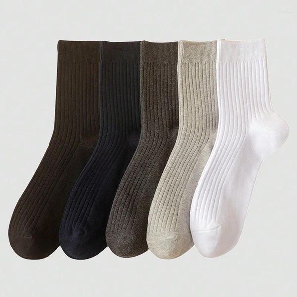 Calcetines masculinos 5Pairs Business Color sólido Mid Tube Mid Tube Absorbente Anti-Odor Mezclado Long