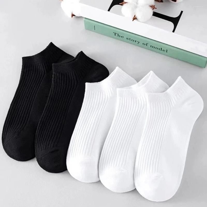 Мужские носки, 5 пар хлопковых однотонных простых универсальных спортивных лодочных носков, летние черные, белые пары, невидимые носки с двойной иглой
