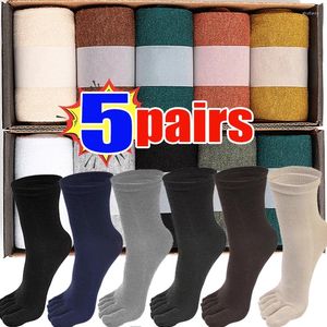 Chaussettes pour hommes 5 paires cinq doigts femmes tube moyen printemps automne mince coton homme bout fendu respirant absorbe la sueur chaussette