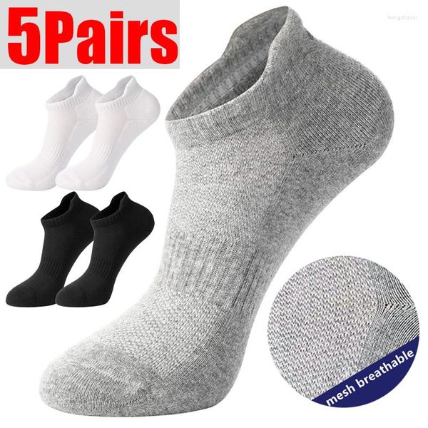 Calcetines de hombre 5 par/lote algodón hombres deporte malla transpirable calcetín corto corte bajo verano barco Sox negro blanco gris Casual para hombre 38-46