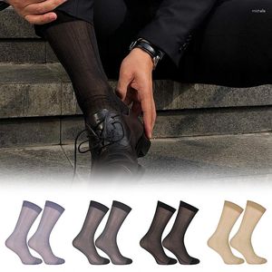 Chaussettes pour hommes 5 paires/lot solide affaires hommes été mince soie haute élastique Nylon respirant décontracté court Cool travail pantalon