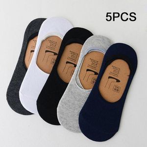 Chaussettes pour hommes 5 paires/lot été mince coton Silicone Invisible heureux hommes coupe basse respirant bateau pantoufles décontractées noir blanc