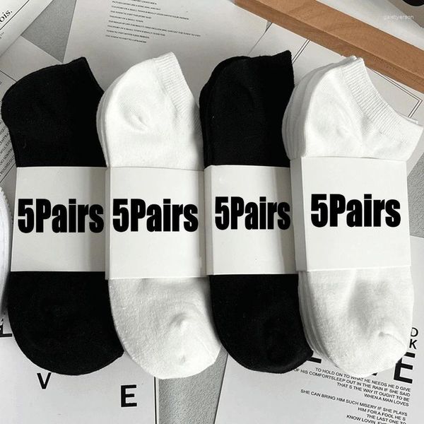 Calcetines para hombres 5 pares de corte bajo hombres algodón tobillo transpirable color sólido negro blanco gris deportes calcetín invisible desodorante masculino corto