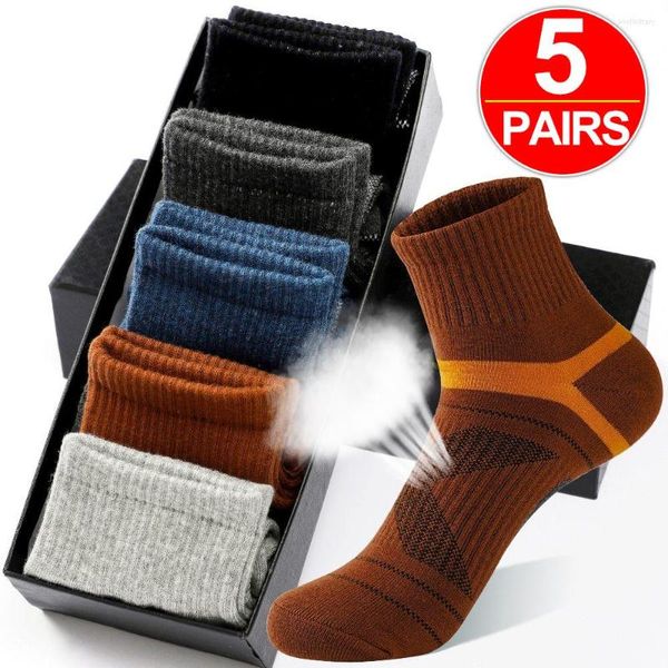 Chaussettes pour hommes 5 paires hommes coton noir sport haute qualité décontracté course hiver pour Absorption de la sueur respirant homme chaussette